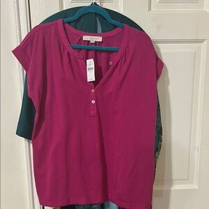 LOFT Pink Cap Sleeve Blouse with Mandarin Collar